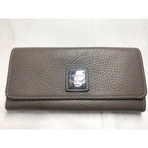 Dooney Bourke Pebble Grain Leather Continental Wallet Elephant Gray Silver Logo